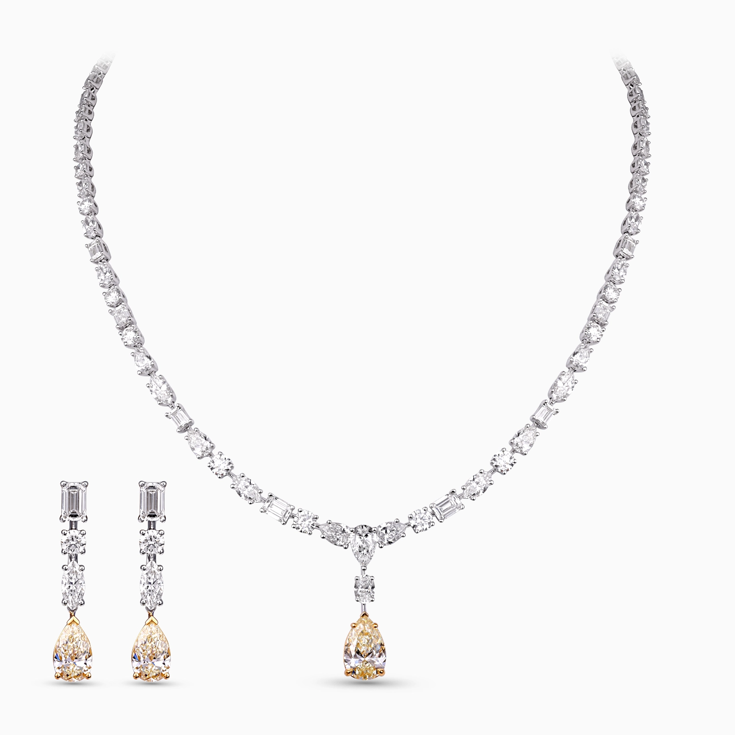 أنواع أطقم الذهب وتنسيقها مع المناسبات المختلفة 4 40184 1 Kooheji Jewellery Bridal Lset Necklace WG K001 001 000705 L YLD WY MD 1